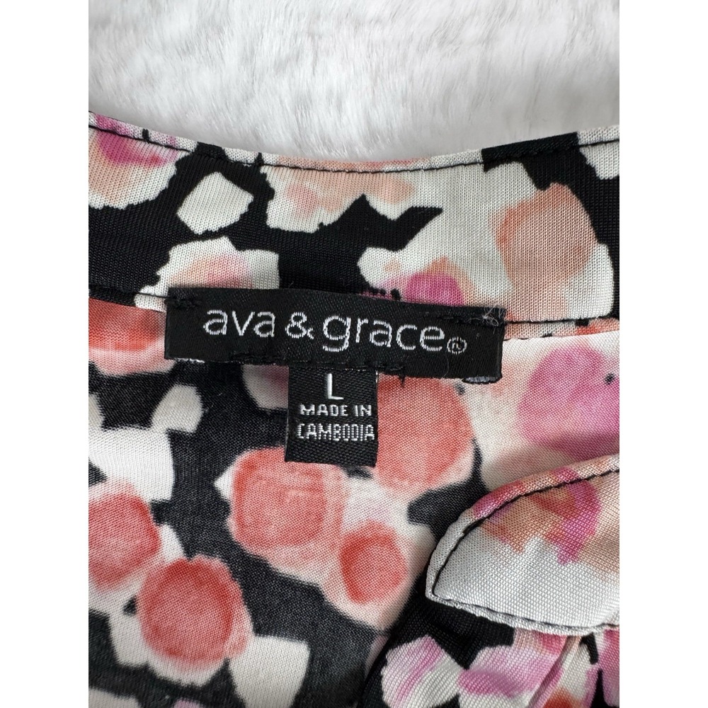 Ava & Grace Pink Orange Floral Popover Top Flowy Stretch Office Size Large - Picture 7 of 8